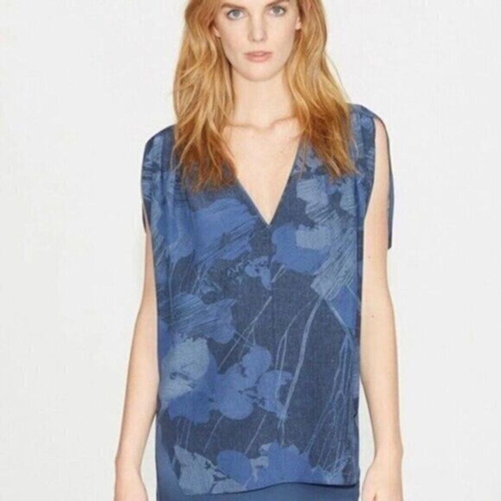 Halston Heritage 100% Silk Print Draped Wrap Top Women's Size Small Quiet Luxury